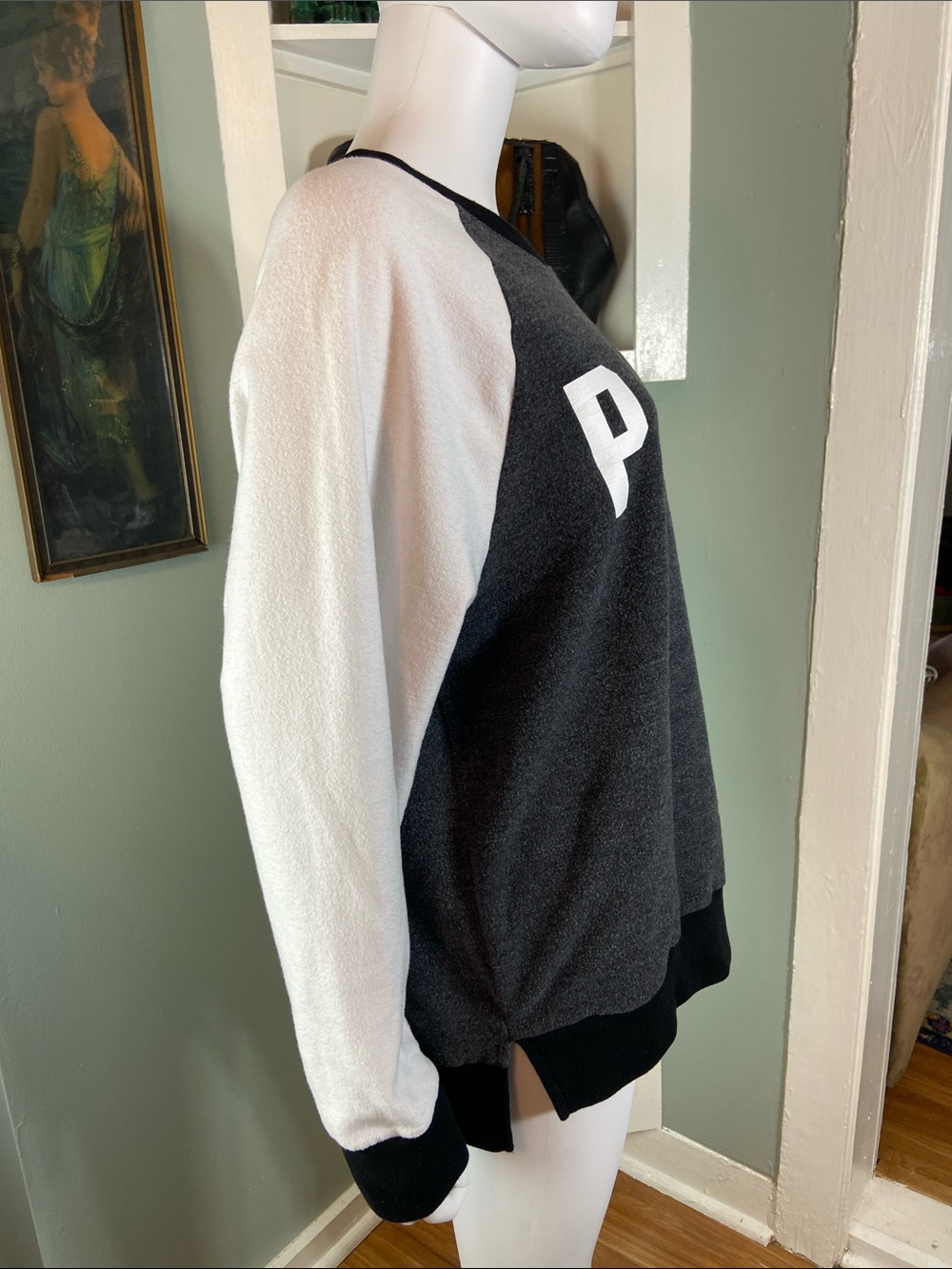 3/$12 PINK Victoria's Secret Flannel Sweatshirt Black Gray Medium Long Sleeve - Picture 4 of 14